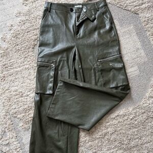 Avec Les Filles Anthropologie Olive Green Faux Leather Cargo Pants